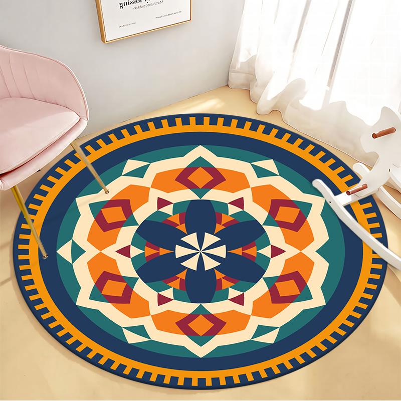 Room Floor Yoga Mat Carpet Ethnic Wind Round Carpet Living Room Decoration Home Children's Mat Kitchen Bathroom Anti-slip Mat