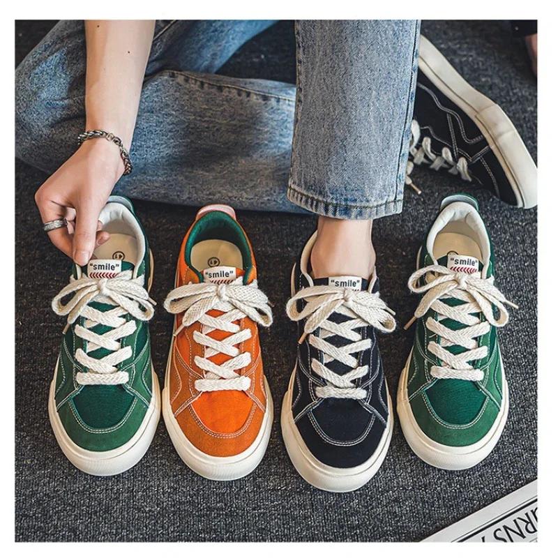 Male Canvas Shoes Patchwork Men's Sneakers Korean Style Comfortable Platform Shoes Men's Breathable Lace-Up Vulcanized Shoes