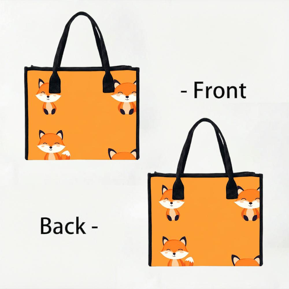 Cute Fox Printed Tote Bag Large Portable Shoulder Bag for Daily Commute Shopping Handbag