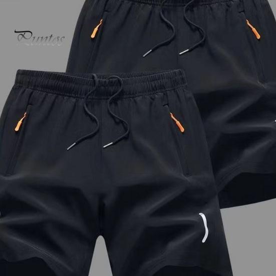 Мужские спортивные шорты, однотонные прямые эластичные шорты на талии, повседневная одежда больших размеров, карманы на молнии в стиле ретро, ​​тонкие летние шорты до колена, мужская одежда