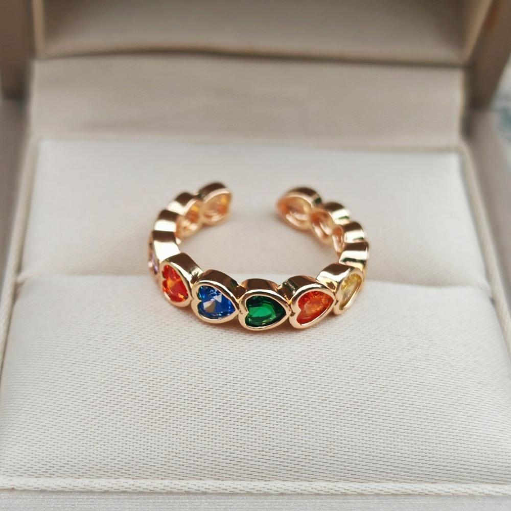 Fashion Colorful Zircon Heart Shape Opening Adjustable Rings for Women Ring Jewelry Wedding Party Accessories