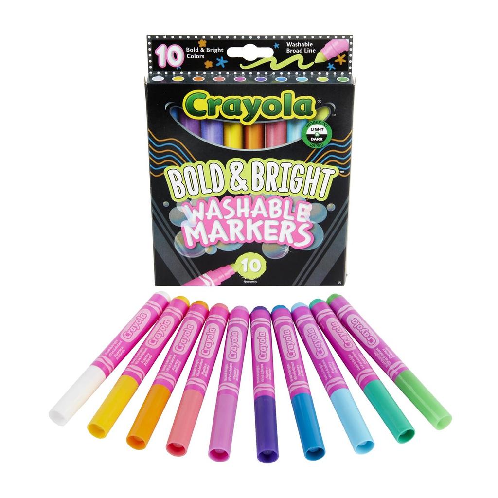 CRAYOLA Яркие и Насыщенные Смываемые Маркеры, Набор из 10 Цветов, Широкая Линия