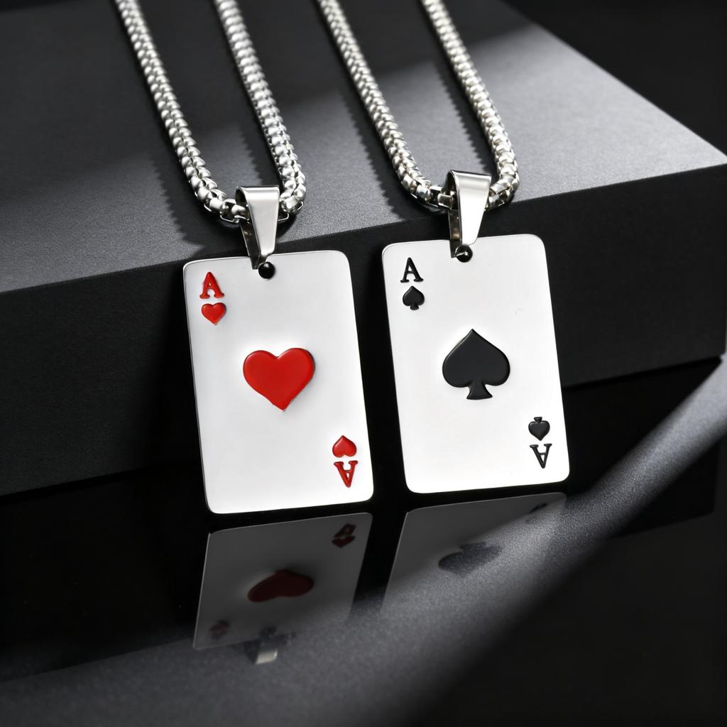 Hip Hop Ace of Spades Poker Card Pendant Necklace for Men Stainless Steel Ace of Hearts Playing Cards Necklace Jewelry Gifts