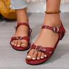 Minimalist Roman Sandals Women's Summer New Round Toe Metal Buckle Versatile Soft Sole Non-slip Strap Plus Size Flats