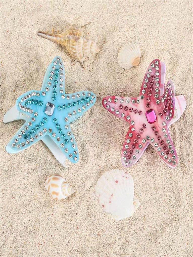 1 New Hairpin Diamond-encrusted Starfish Hair Grab Acetate Shark Clip Temperament Colorful Hairpin Grab Headpiece