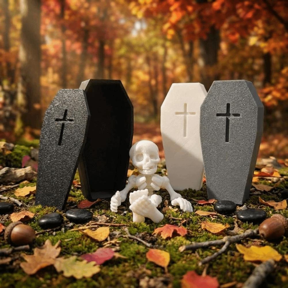 Removable Posable Skeleton 3D-Printed Halloween Mini Coffin Box Party Favor
