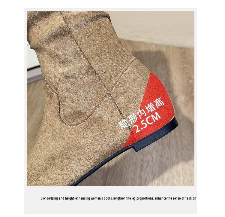 Women's Camel Suede Thigh-High Slouch Boots - Autumn/Winter 2025 Fashion, Flat Heel, Wide Calf, Round Toe