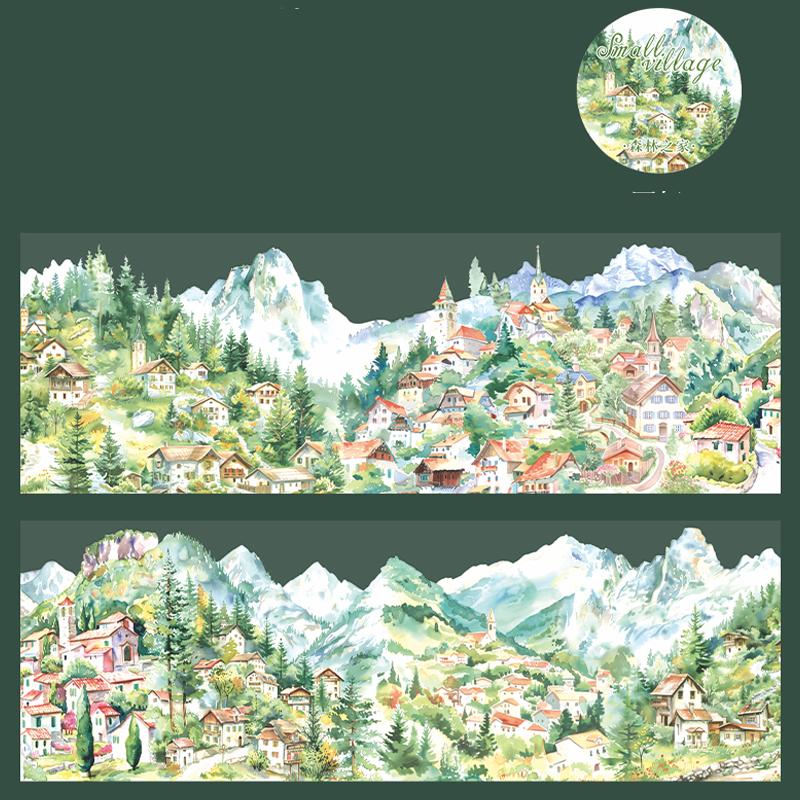 1 рулон/пакет Ландшафтная лента ПЭТ Серия «Маленькая деревня» Дом Ландшафт Ручной аккаунт Основной материал DIY Украшение Открытка Подарок Наклейка