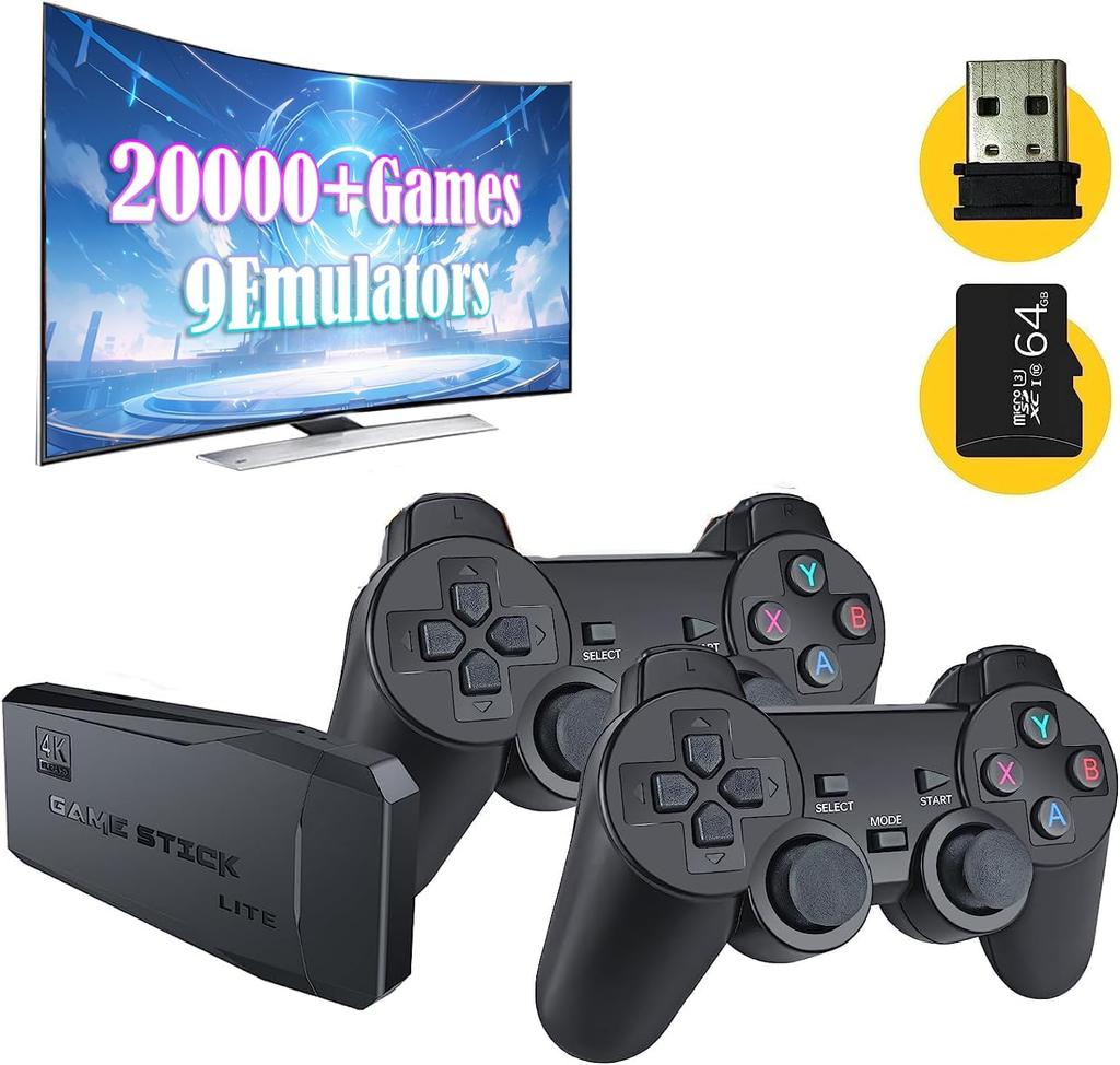 Беспроводная игровая консоль в стиле ретро, игра Nostalgia Stick, игровая приставка в стиле ретро, со встроенными 9 эмуляторами, видеоигры в стиле ретро Plug and Play для телевизора, встроенные 20000+ игр