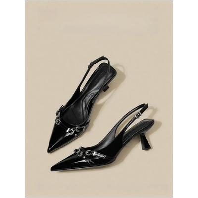 Модные черные лакированные туфли-лодочки на высоком каблуке с острым носком для женщин весной 2025 года