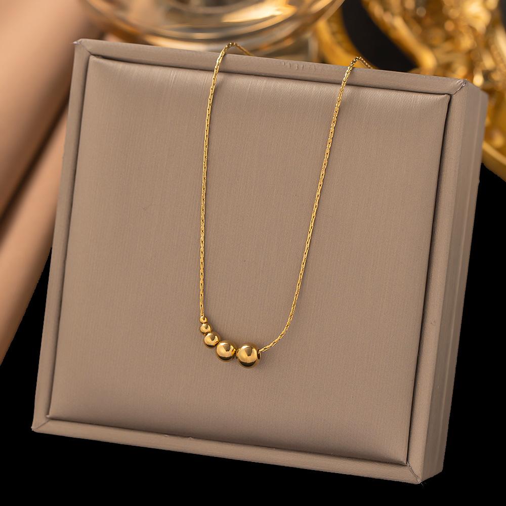 Stainless Steel Round Bead Pendant Necklace For Women Gold Color Classic Simple Clavicle Chain Wedding Party Jewelry Gift
