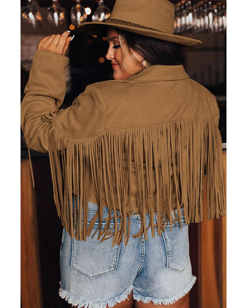 Azura Exchange Укороченная куртка Camel Fringe Plus Size