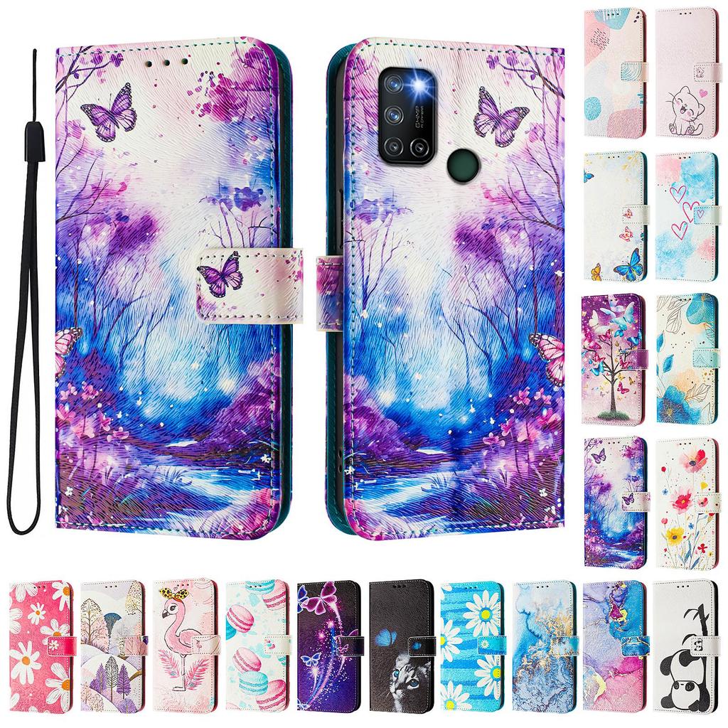 Dream Butterfly Forest Luxury Painted Leather Case Wallet Book Style Cover for Oppo A72/A52/A92 4G,A36 4G,Reno 8/9,Realme 8/9/10/11/12...