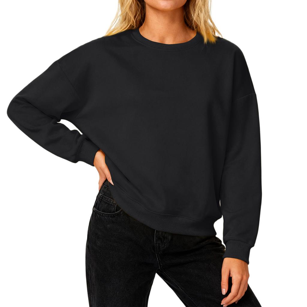 Женский свободный удобный повседневный и модный свитшот с круглым вырезом, рукавами с резьбой, однотонный, с длинными рукавами