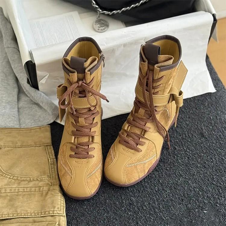 Cowhide Edition~ Retro Versatile Frosted Leather Boxing Boots Women's Strap Side Zipper External Wear Mountaineering Dexun Martin Boots