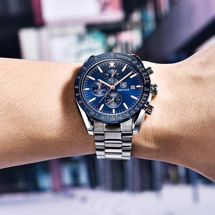 [Benyar] Watch Men's Chronograph Analog Watch 30M Waterproof Business Simple Stylish Popular Formal Stainless Steel Belt Quartz Men's Watch