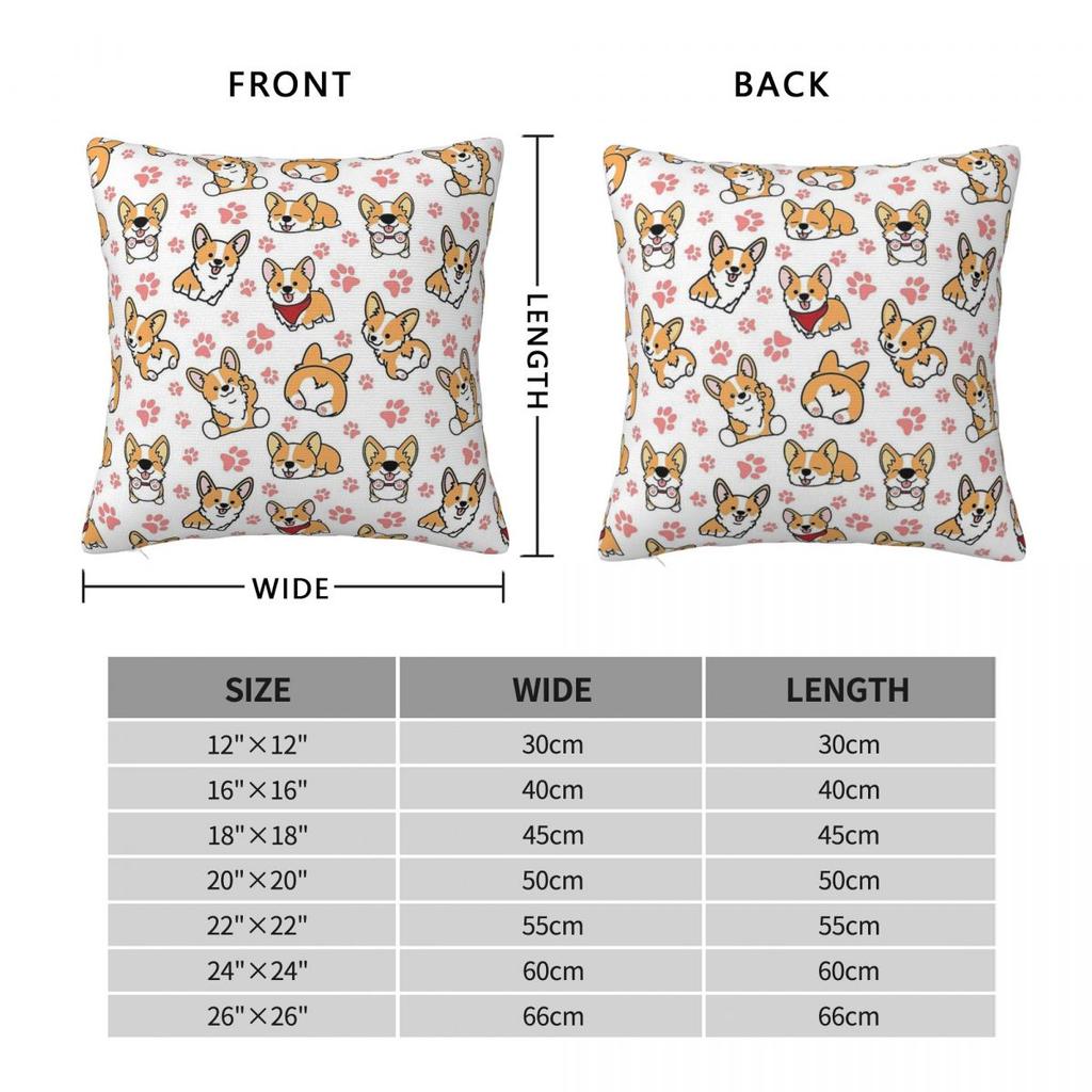 Cute Corgis Square Pillowcase Polyester Linen Velvet Pattern Zip Decor Room Cushion Case 18"