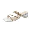 Coarse Heel Rhinestone Cool Slippers Women's Shoes Wear New Summer Temperament Cool Slippers