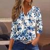Women's T Shirt Print Button 3/4 Sleeve Daily Weekend Fashion Basic V- Neck Regular Top