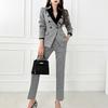Women's Autumn Retro Houndstooth Suit - Two-Piece Plaid Jacket and Trousers