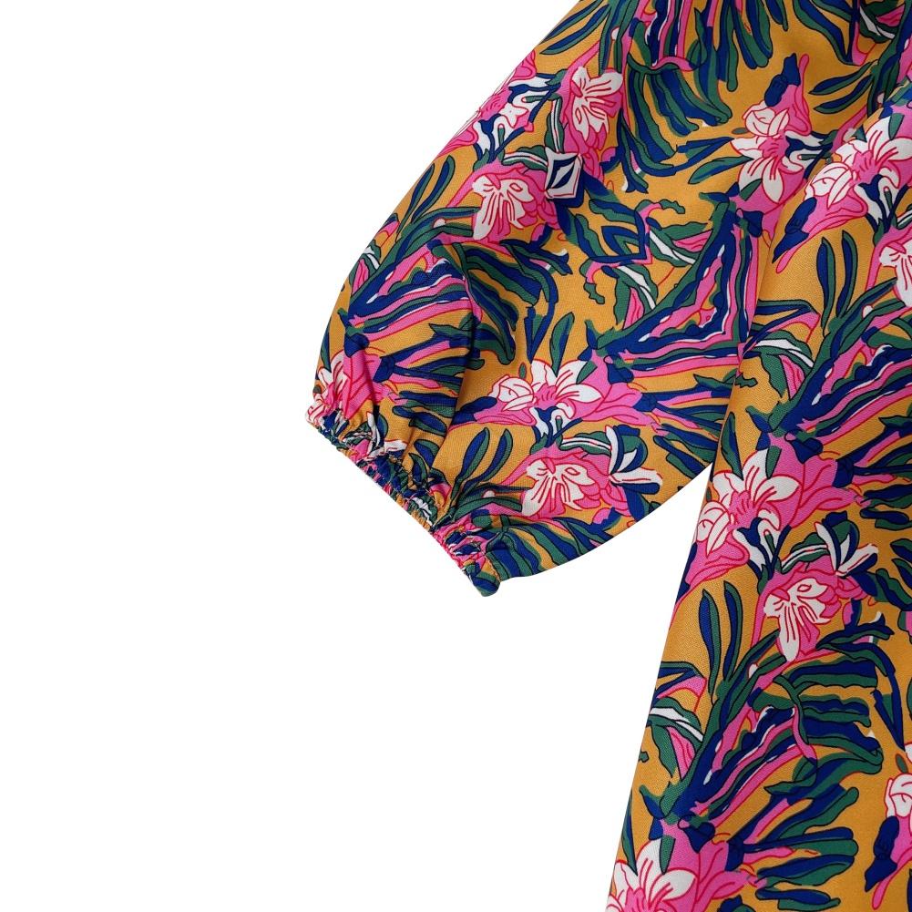 Юбка с бахромой в пасторальном стиле. Юбка с длинными рукавами и цветочным принтом. Осеннее платье для девочек.