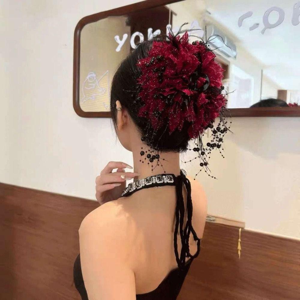 Tassel Grasping Clip Peony Flower Shark Clip Elegant Crab Hair Clips  Girl