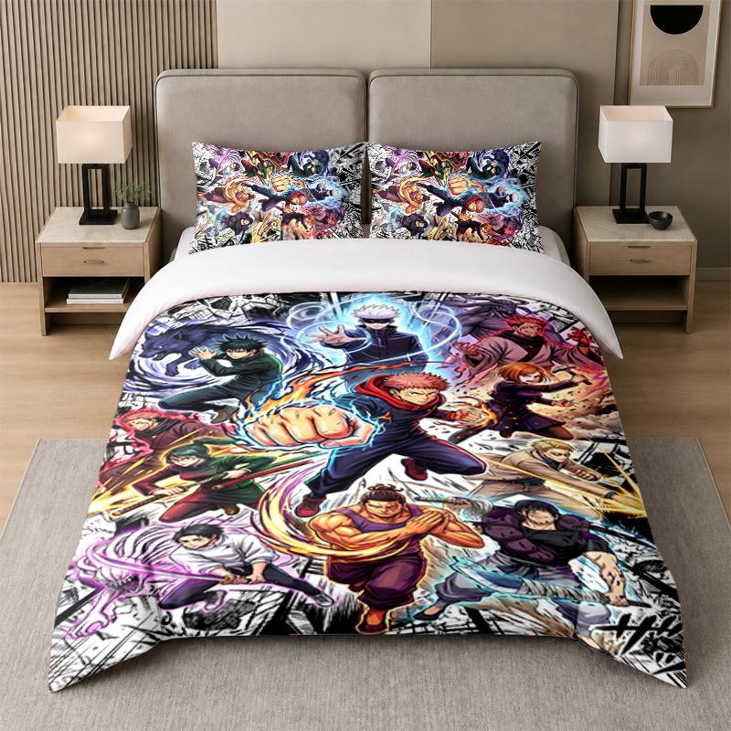 3Pcs Bed Set,Jujutsu Kaisen 1 Duvet Cover and 2 Pillowcases, Printed Bedding Decor For Guest Room