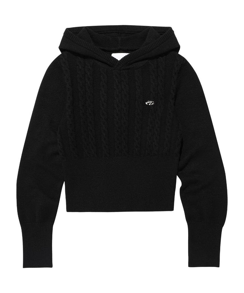 AMES-WORLDWIDE Crop Cable Hoodie Knit Black