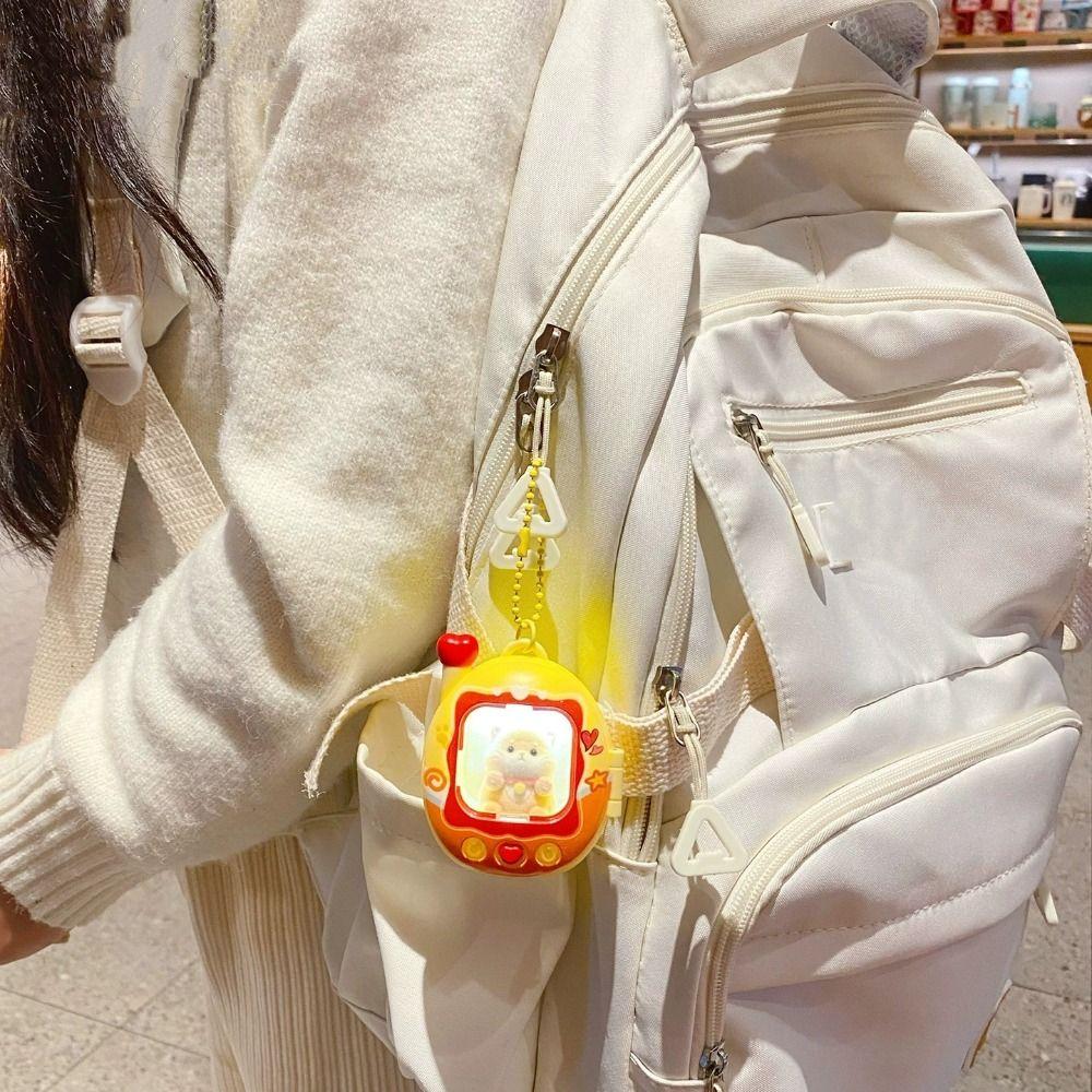 Press Flash Cat Dog Keychain Cute Mini Animals Doll Keyring Kids Toy Light Up Pendant Bag Pendant