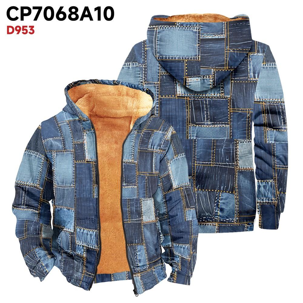 Men's Print Long Sleeve Pocket Coat Fashion Plus Velvet Overcoat