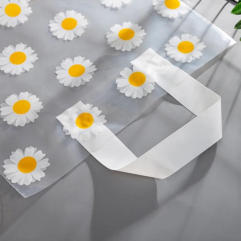 5/10Pcs Gift Bags Printed Daisy Transparent Tote Portable Bag Packing Shopping Casual Handbag Waterproof Bag