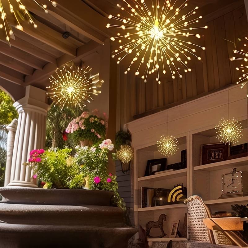 5 шт. 300 светодиодов солнечные фонари фейерверки пульт дистанционного управления таймер 8 режимов затемнения водонепроницаемый подвесной тент для вечеринки на патио гирлянда