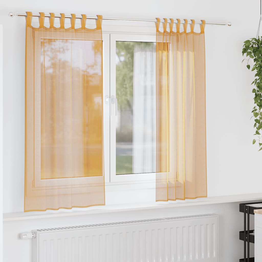 Voile Curtains with Loops 2 pcs Orange 140 x 175 cm