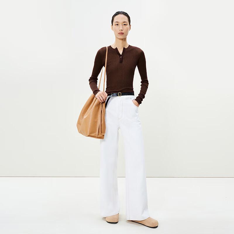 LESS 2025 Summer Slim Fit Straight Long Sleeve Sweater