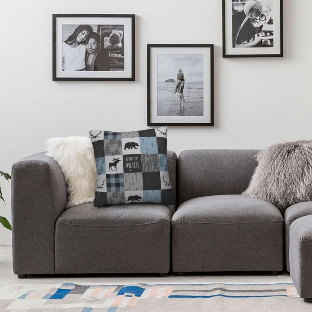 Adventure Patchwork Blue Grey Black Square Pillowcase Polyester Linen Velvet Pattern Decorative Pillow Case Home Cushion Cover