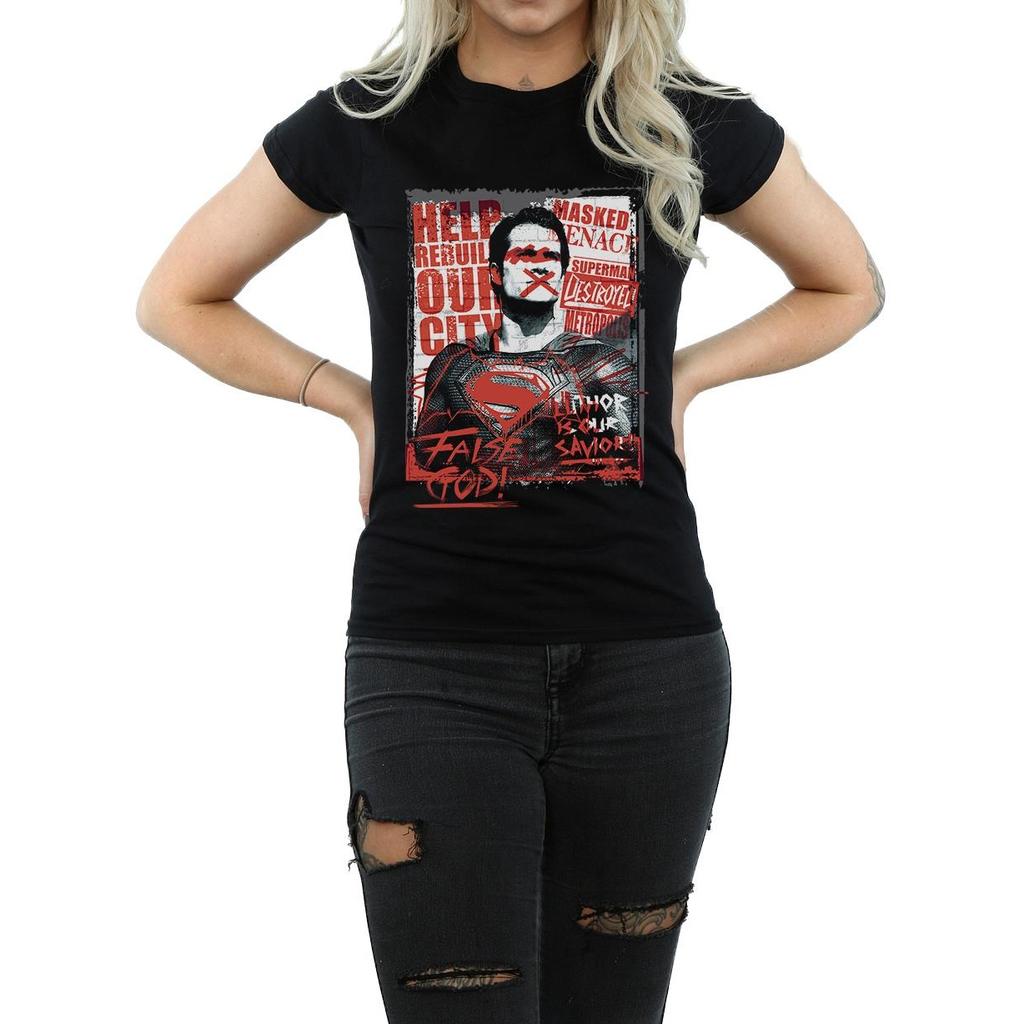 DC Comics Женская/женская хлопковая футболка «Бэтмен против Супермена» False God