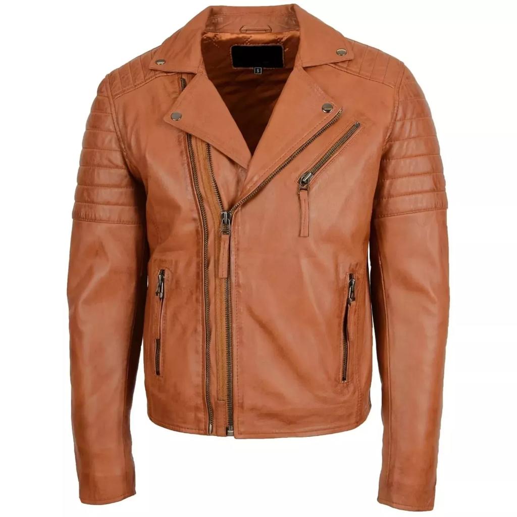 New Men Jacket Tan Brown Genuine Lambskin Real Leather Handmade Lambskin Soft Stylish