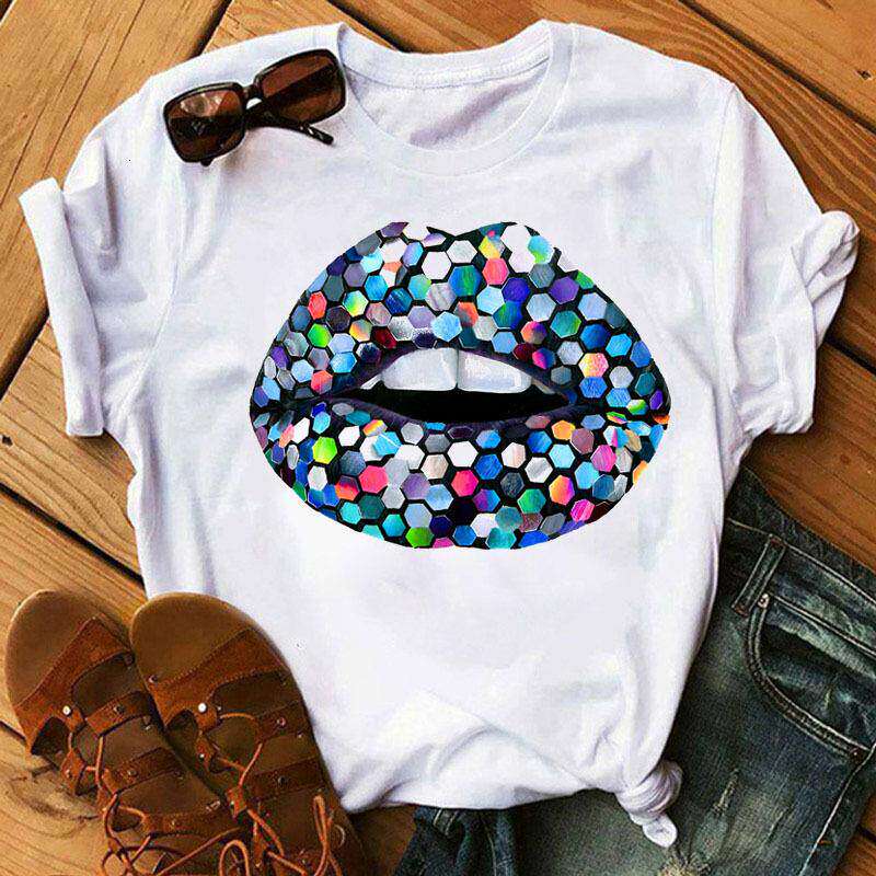 Lips Pure Cotton Printed Unisexs and Womens Fashion Trend Tshirt Summer New Personalized Round Neck Loose Casual Tshirt