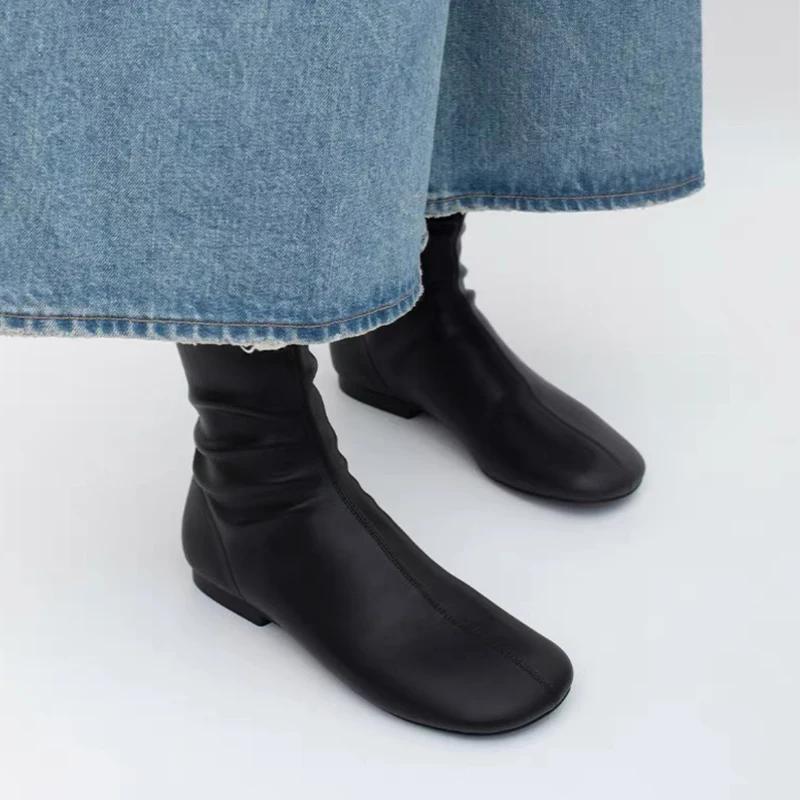 Женские кожаные зимние сапоги до середины голени на плоской подошве зимняя обувь женская мода 2024 года ботинки челси прогулочные готические новые женские короткие сапоги
