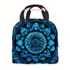 1pc, Blue Mandala Design on Black Background. Printed Thermal Bag, Insulation Bag, Insulated Bag. Not for Food Contact. Suitable