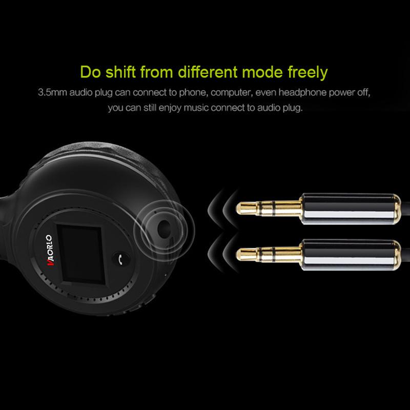 VAORLO Беспроводные наушники с Bluetooth, ЖК-дисплей, HiFi HD музыка с микроподдержкой TF/SD, воспроизведение для всех смартфонов