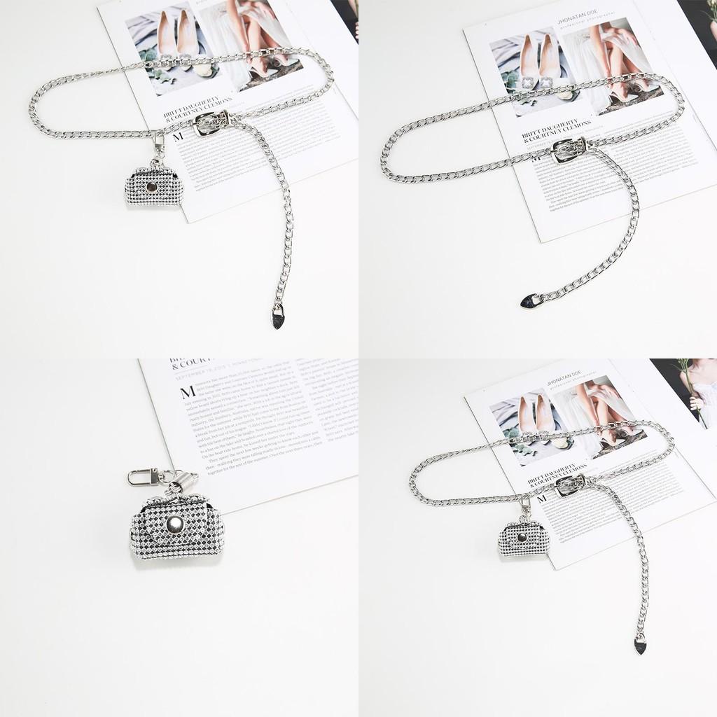 Silver Waistband Chain With Small Bag Womens Clothing Dresses Accessories Coats