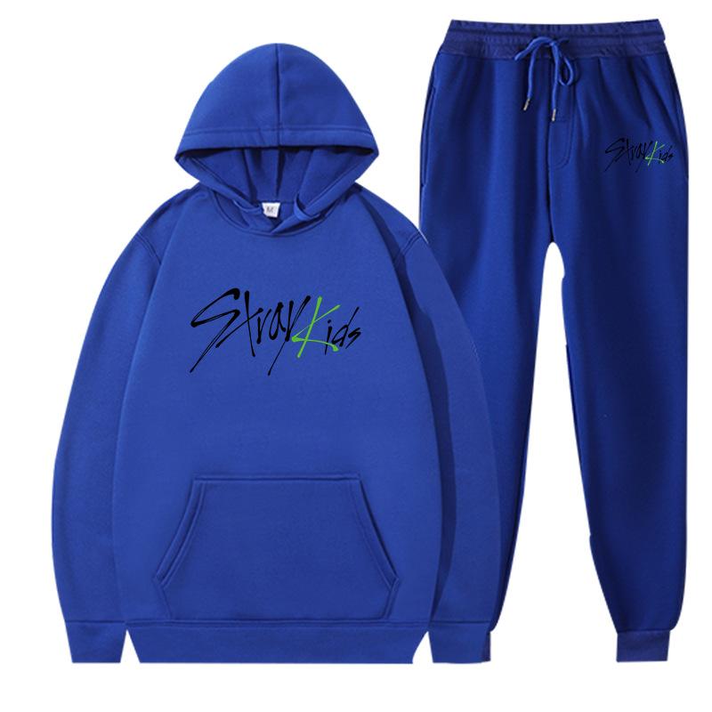 New straykids peripheral Harajuku printed men's and women's sweatshirts sweatpants set hoodie straight pants cover