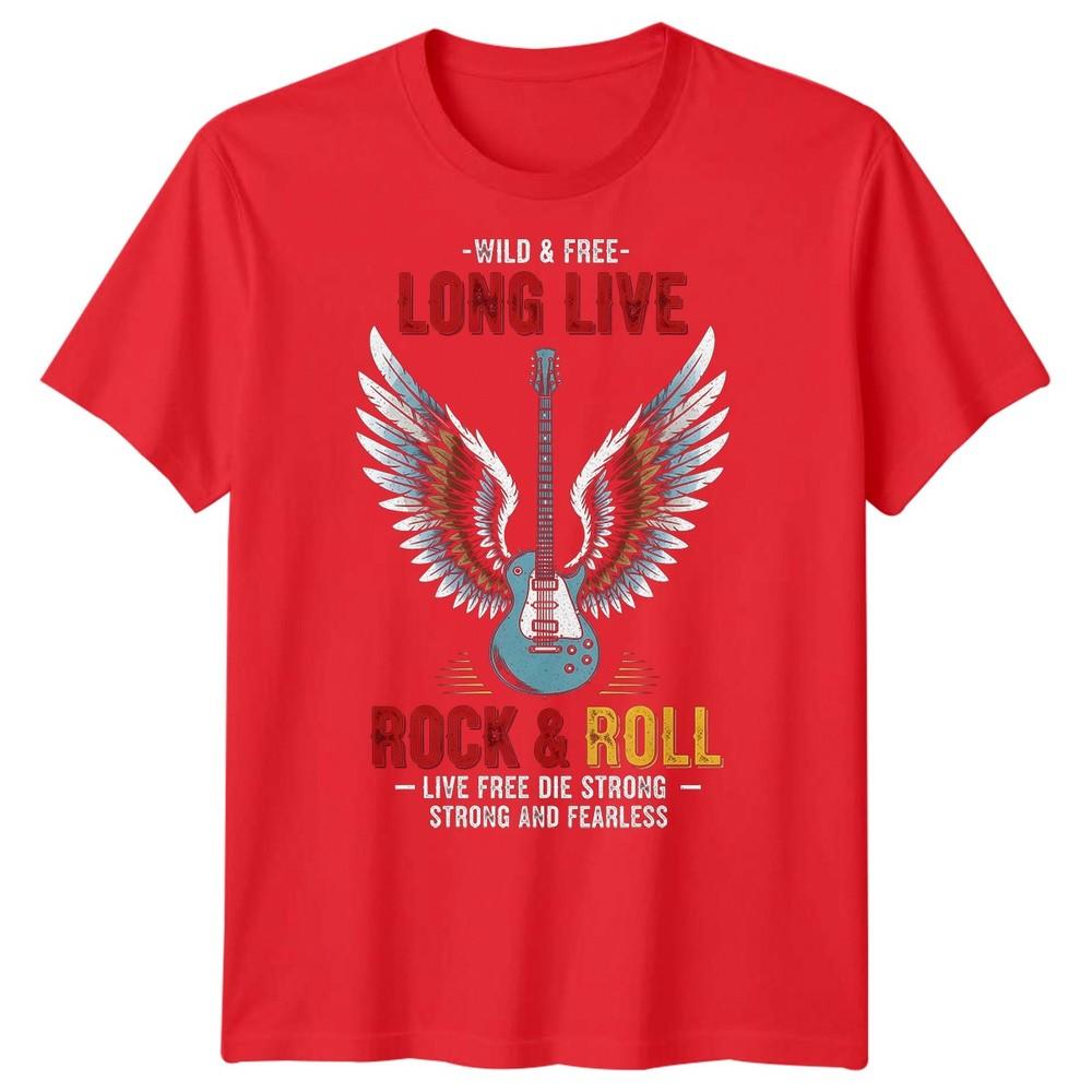 Wild Free Long Live Rock Roll Guitar Wings Unisexs Rock Music Tshirt