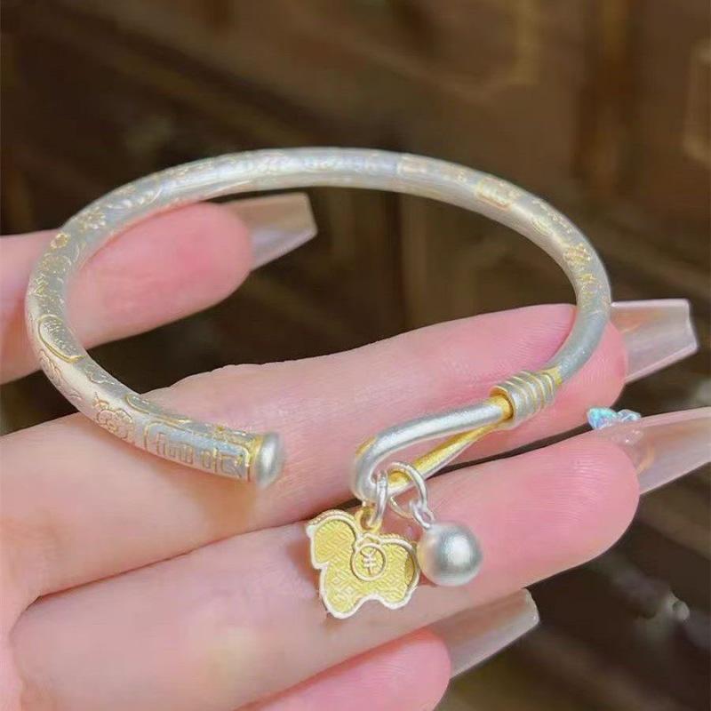 Lucky Little Horse Bronze Coin Peace Lock - Gold-Plated Sterling Silver Horse Bracelet for Women