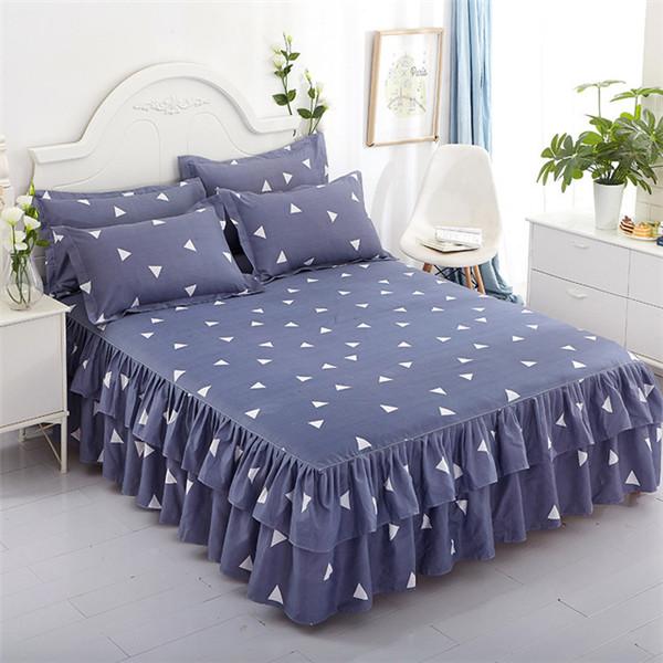 Floral Printed Bedspread Bedskirts Set 3PCS Bed Fitted Sheet With 2 Pillowcases Soft Breathable Bed Mattress Cover Protector Mat