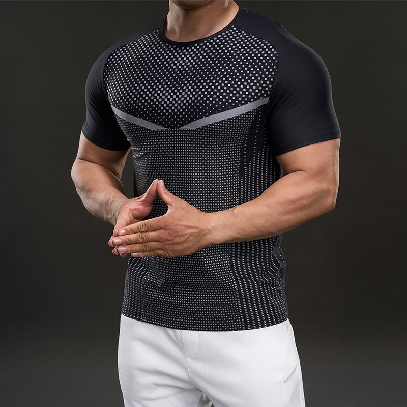 Strong and Elastic American Style Casual Short-sleeved T-shirt Fashion Sports Slim Fitness Outdoor T-shirt