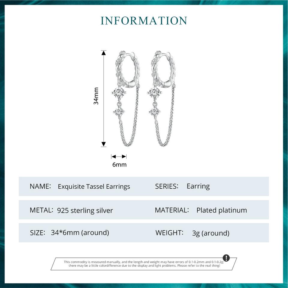 BAMOER стерлингового серебра 925 пробы изысканные циркониевые пряжки для ушей серьги с кисточками для женщин ювелирные изделия на день рождения подарок