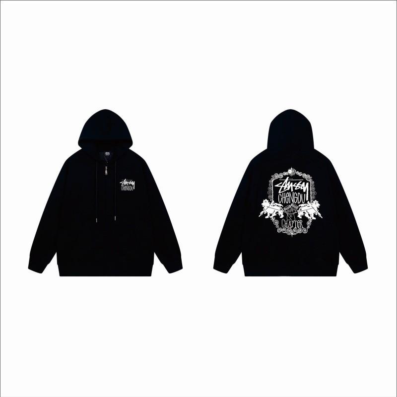 Unisex Hooded Zip-Up Fleece-Lined Sweatshirt With Letter Print Loose Fit Cotton Long Sleeve Men Women