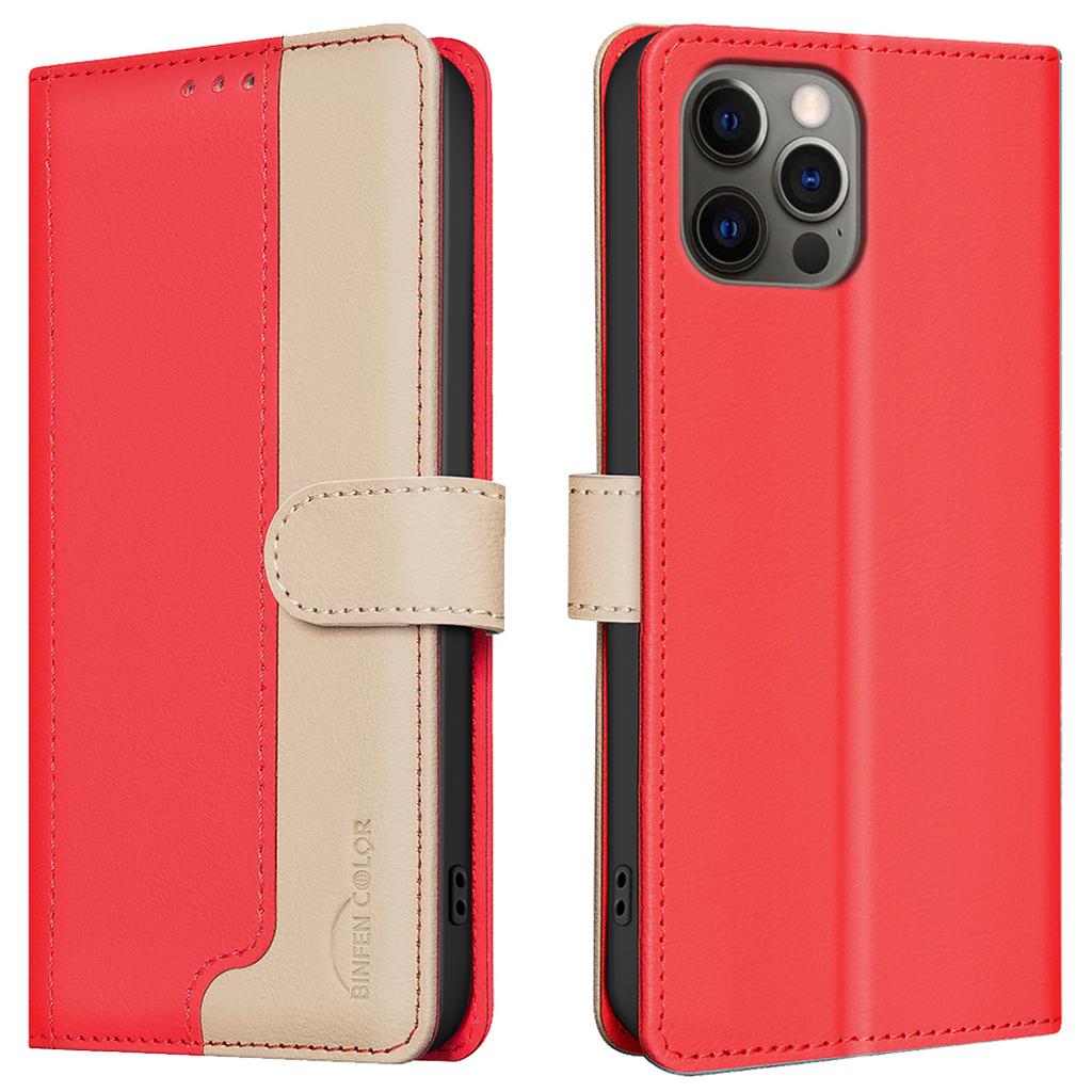Для iPhone 14 Pro Max Кожаный чехол Сращивание цветов Подставка Чехол для телефона